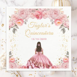 Servilleta De Papel Princesa Rosa Rosa Floral Quinceañera