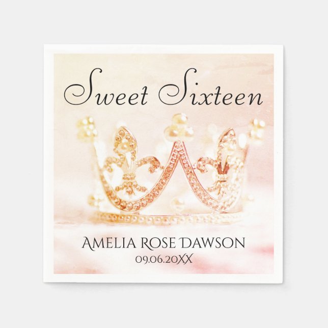 Servilleta De Papel Princesa Rosa y Plata Corona Dulce Napki (Anverso)