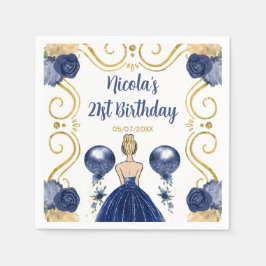 Servilleta De Papel Princesa rubia de partido de cumpleaños en azul ma