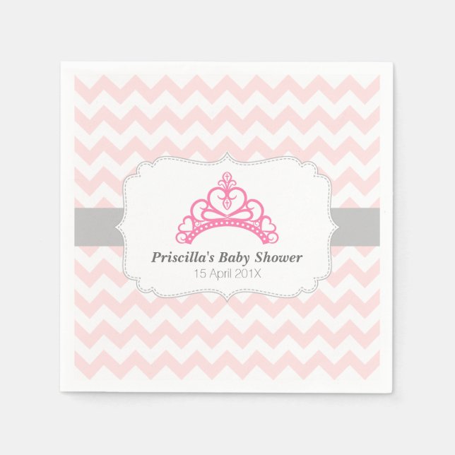 Servilleta De Papel Princesa Tiara, Chevron Rosa, Ducha Bebé (Anverso)
