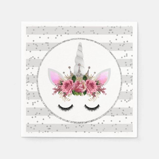 Servilleta De Papel Princesa Unicorn Purpurina Plata (Anverso)