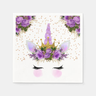 Servilleta De Papel Princesa Unicornio Floral Púrpura