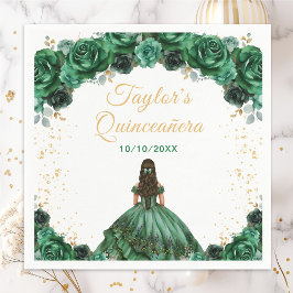 Servilleta De Papel Princesa Verde Oscura Floral Quinceañera
