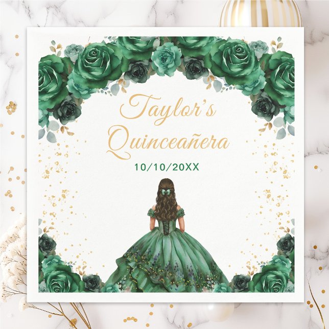 Servilleta De Papel Princesa Verde Oscura Floral Quinceañera (Subido por el creador)
