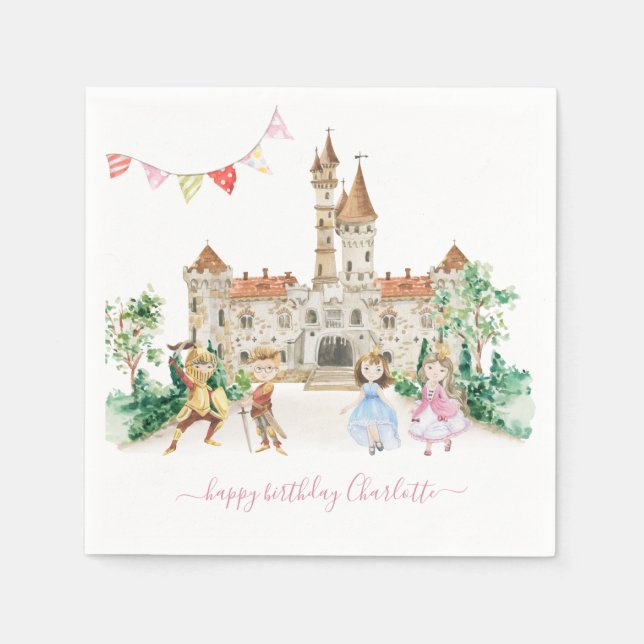 Servilleta De Papel Princesas, caballeros y dragones Cumpleaños de la  (Anverso)