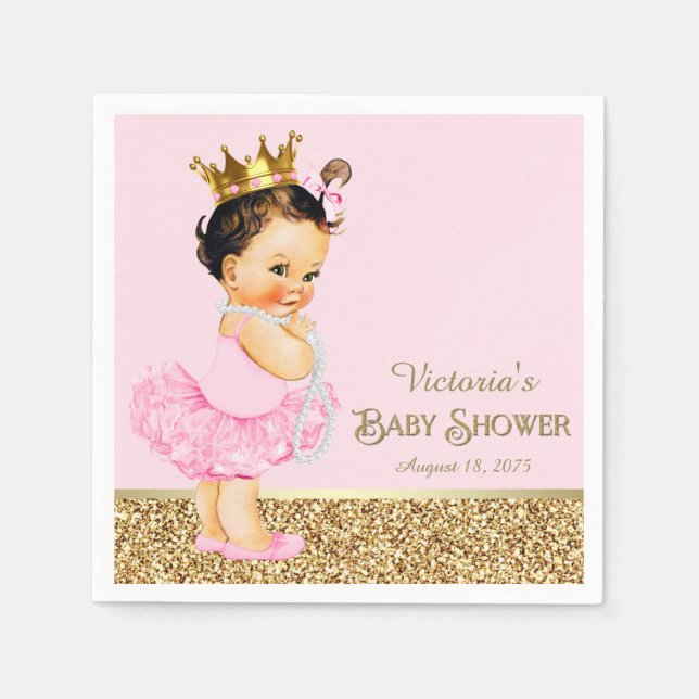 Servilleta De Papel Princess Ballerina Pink Gold Baby Shower (Anverso)