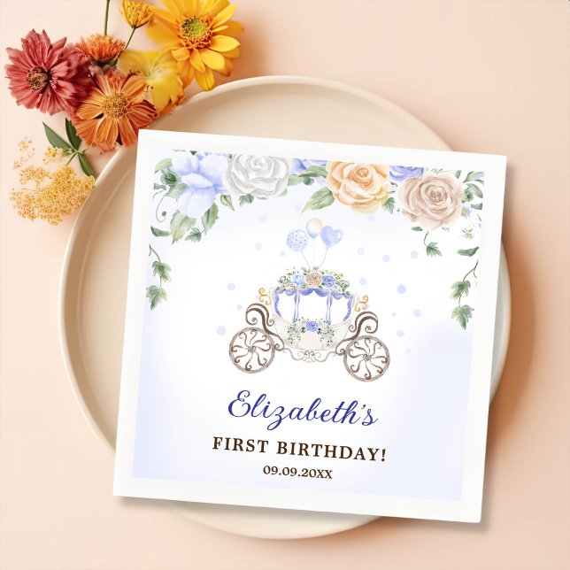 Servilleta De Papel Princess Birthday Party Carriage Blue Floral (Subido por el creador)