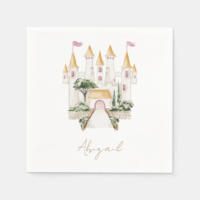 Servilleta De Papel Princess Castle Baby Shower Gold Text (Anverso)