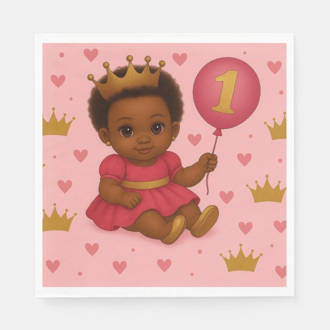 Servilleta De Papel Princess Pink & Gold Baby Girl Birthday  (Anverso)