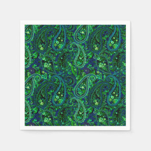 Servilleta De Papel Profusión de Paisley Floral Vibrante Azul Verde