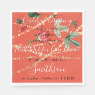 Servilleta De Papel Programa de Bodas Coral White Funny Cita Oro