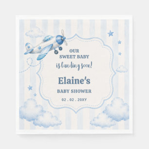 Servilleta De Papel Pronto aterrizaje avioncito azul Baby Shower