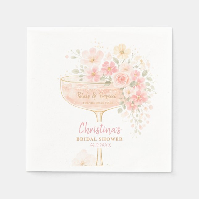 Servilleta De Papel Prosecco Romántico y Pétalos Despedida de Soltera (Anverso)