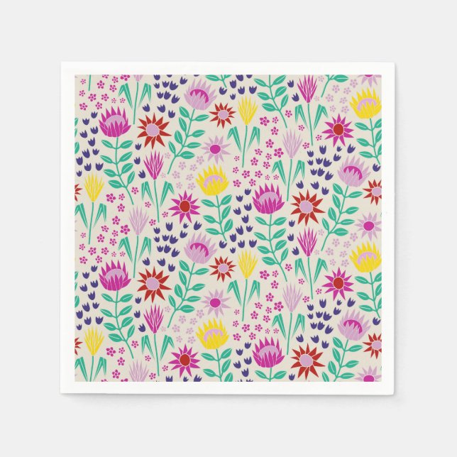 Servilleta De Papel Protea Floral Block Print Millefleur Luces (Anverso)