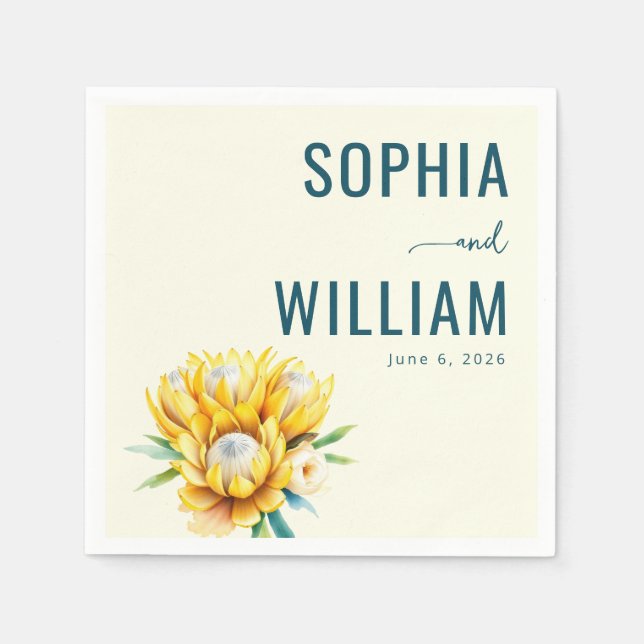 Servilleta De Papel Protea Floral Teal Elegante (Anverso)