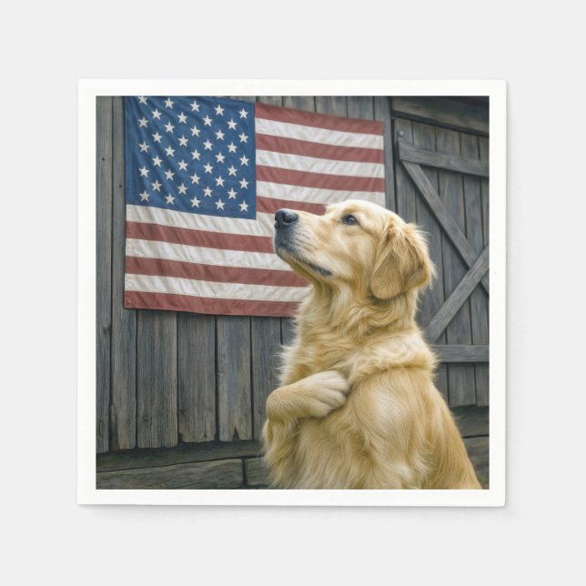 Servilleta De Papel Proud Golden Retriever With American Flag (Anverso)