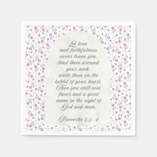 Servilleta De Papel Proverbios 3:3–4 Escritura Floral (Anverso)
