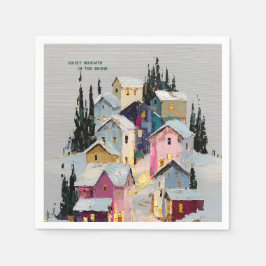 Servilleta De Papel Pueblo invernal colorido con impasto en la nieve