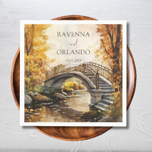 Servilleta De Papel Puente de Piedra Rústico de Otoño Río Boda de Otoñ