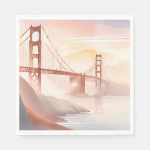 Servilleta De Papel Puente Golden Gate   Amanecer Hermoso Acuarela