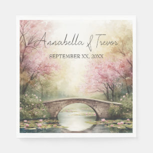 Servilleta De Papel Puente Romántico Acuarela y Flores con Nombre Pers