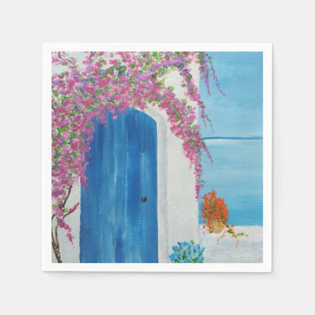 Servilleta De Papel Puerta azul griega (Anverso)