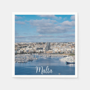 Servilleta De Papel Puerto de Sliema con edificios modernos y barcos