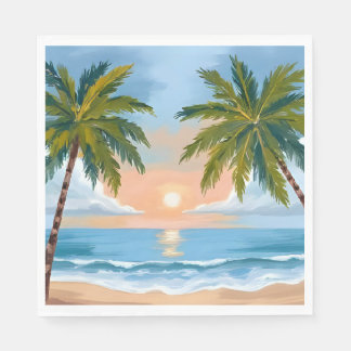 Servilleta De Papel Puesta de sol de palmera | Boda en playa tropical