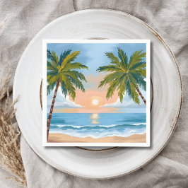Servilleta De Papel Puesta de sol de palmera | Boda en playa tropical