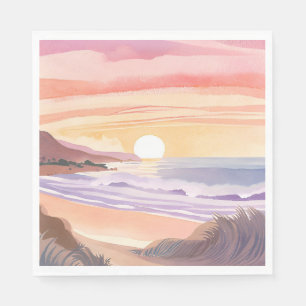 Servilleta De Papel Puesta de sol en el mar rosado Pintura en acuare
