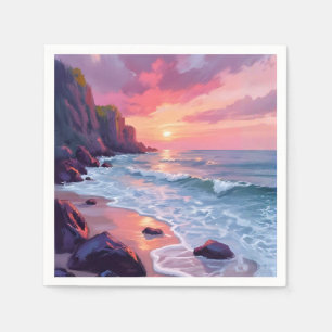 Servilleta De Papel Puesta de sol en la playa de rosa pastel olas del
