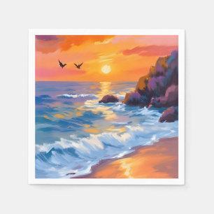 Servilleta De Papel Puesta de sol en Orange Beach   Pintura costera