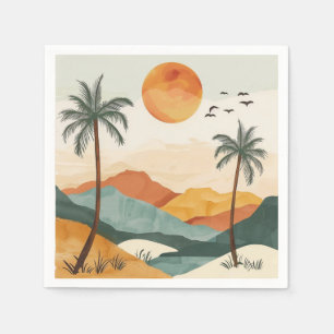 Servilleta De Papel Puesta de sol retro tropical de montaña naranja do