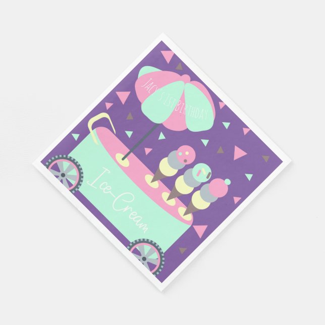 Servilleta De Papel Puesto de Helados Confeti Cumpleaños Morado (Esquina)