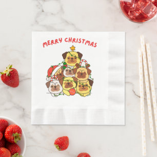 Servilleta De Papel Pug Christmas Tree Feliz Navidad
