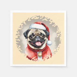 Servilleta De Papel Pug Con Disfraz de Santa Claus - Navidad 1