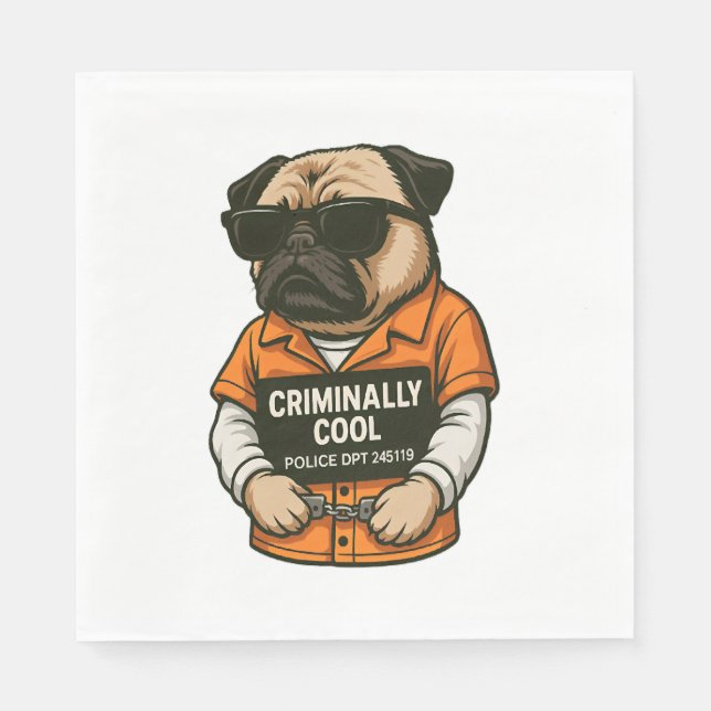 Servilleta De Papel Pug Criminalmente Cool � Diseño Divertido de Perro (Anverso)