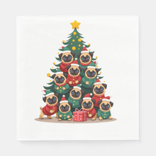 Servilleta De Papel Pug de perro árbol de Navidad Navidades lindas (2)