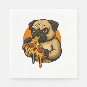 Servilleta De Papel Pug divertido con pizza comida italiana cartoon