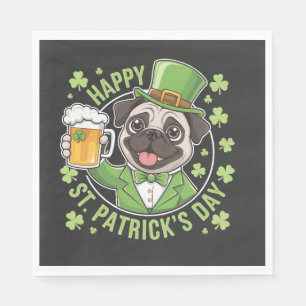 Servilleta De Papel Pug divertido del día de San Patricio con jarra de