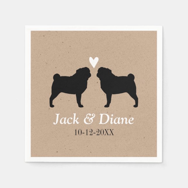 Servilleta De Papel Pug Dog Silhouettes Boda Pareja Personalizado (Anverso)
