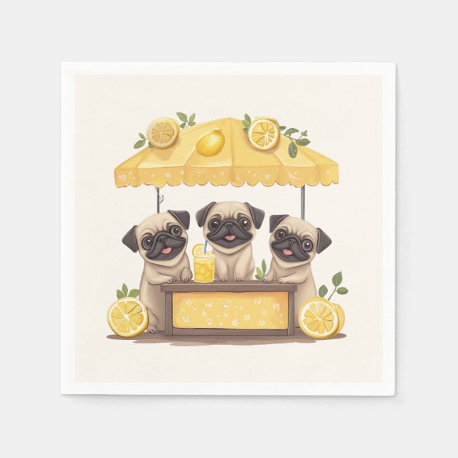 Servilleta De Papel Pug Dogs Lemonade Stand (Anverso)