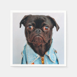 Servilleta De Papel Pug en Denim Jackey lindo cachorro de perro adorab
