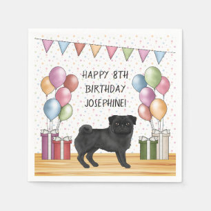 Servilleta De Papel Pug negro Cumpleaños feliz Pasteles coloridos