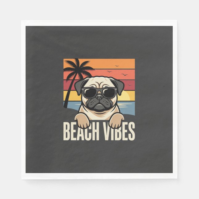 Servilleta De Papel Pug Perro Atardecer Vibraciones de la Playa (Anverso)