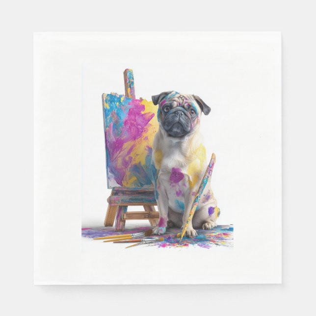 Servilleta De Papel Pug Pintor - Perro de Arte Abstracto (Anverso)