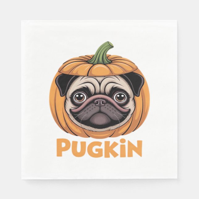 Servilleta De Papel Pugkin Pug Halloween Feliz Halloween sobredimensio (Anverso)