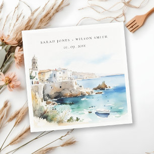 Servilleta De Papel Puglia, Italia Paisaje Acuarela Boda