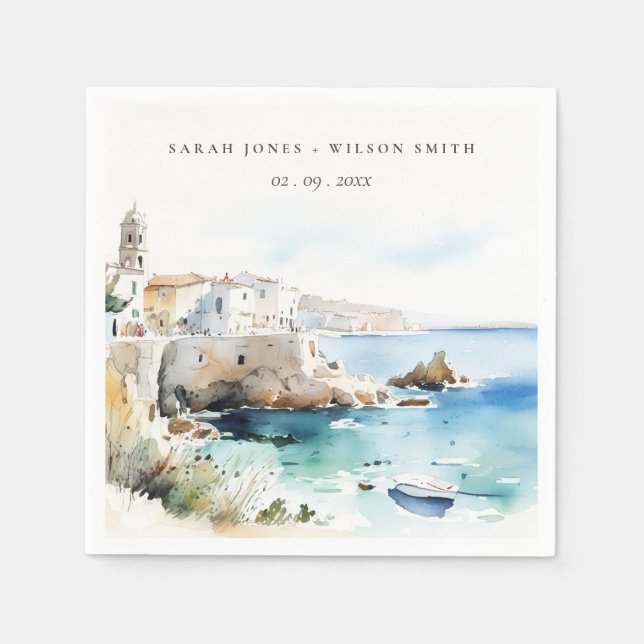 Servilleta De Papel Puglia, Italy Watercolor Landscape Wedding (Anverso)