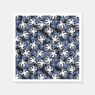 Servilleta De Papel Pulpito azul, blanco y negro patrón continuo